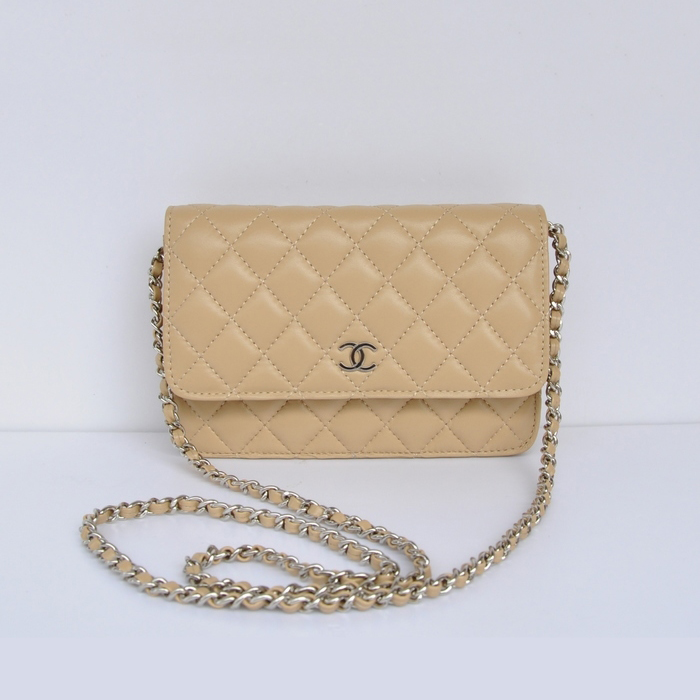 Chanel A33814 Sheepskin Leather Flap Bag Apricot in Silver