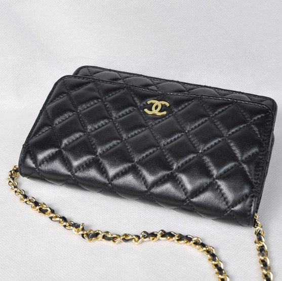 Chanel A33814 Sheepskin Leather Flap Bag Black in Gold