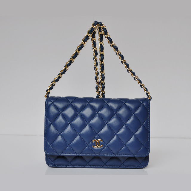 Chanel A33814 Sheepskin Leather Flap Bag Blue in Gold