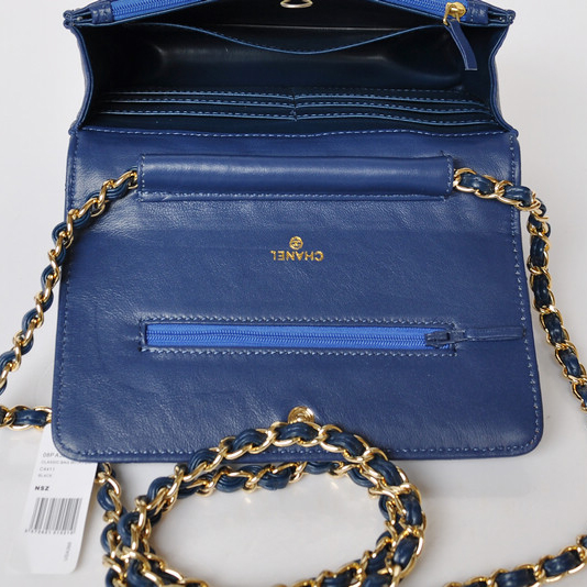 Chanel A33814 Sheepskin Leather Flap Bag Blue in Gold