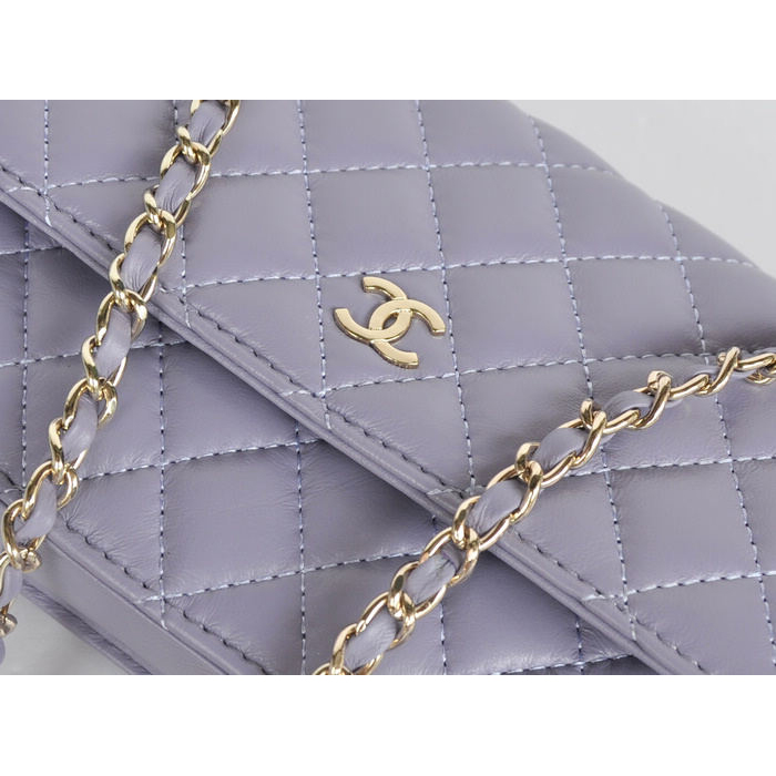 Chanel A33814 Sheepskin Leather Flap Bag Light Blue in Gold