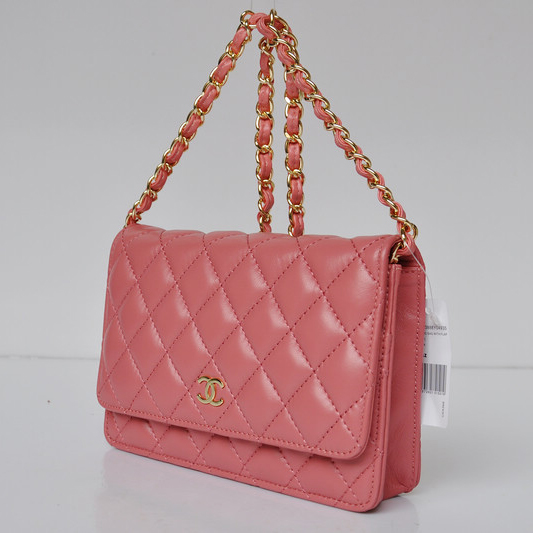 Chanel A33814 Sheepskin Leather Flap Bag Peach in Gold