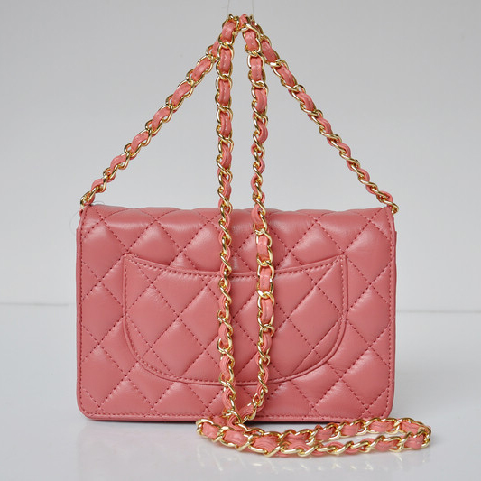 Chanel A33814 Sheepskin Leather Flap Bag Peach in Gold