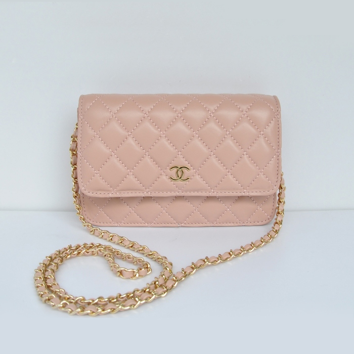 Chanel A33814 Sheepskin Leather Flap Bag Pink in Gold