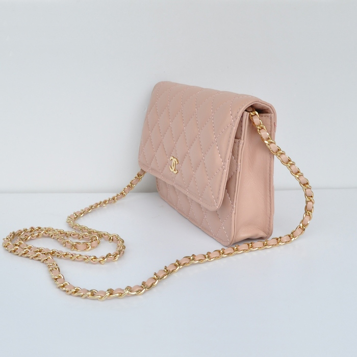 Chanel A33814 Sheepskin Leather Flap Bag Pink in Gold