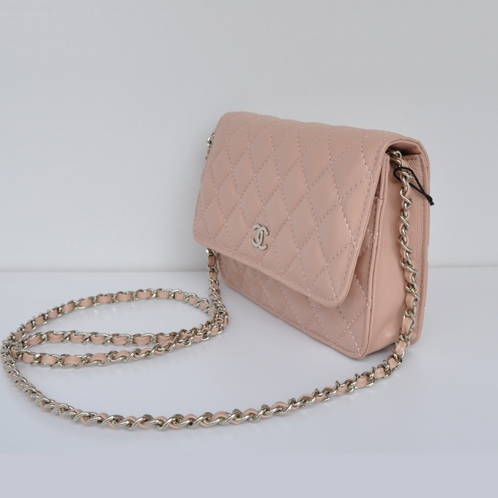 Chanel A33814 Sheepskin Leather Flap Bag Pink in Silver