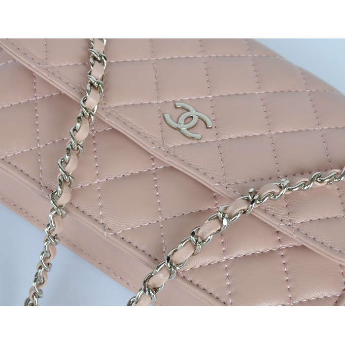 Chanel A33814 Sheepskin Leather Flap Bag Pink in Silver