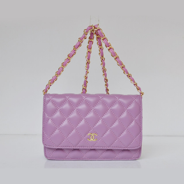 Chanel A33814 Sheepskin Leather Flap Bag Purple in Gold