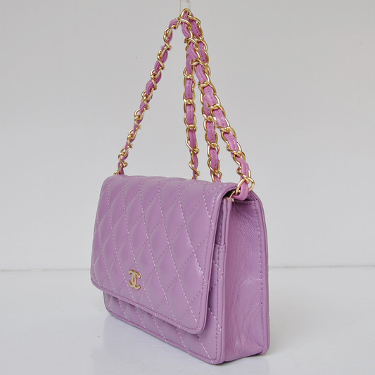 Chanel A33814 Sheepskin Leather Flap Bag Purple in Gold