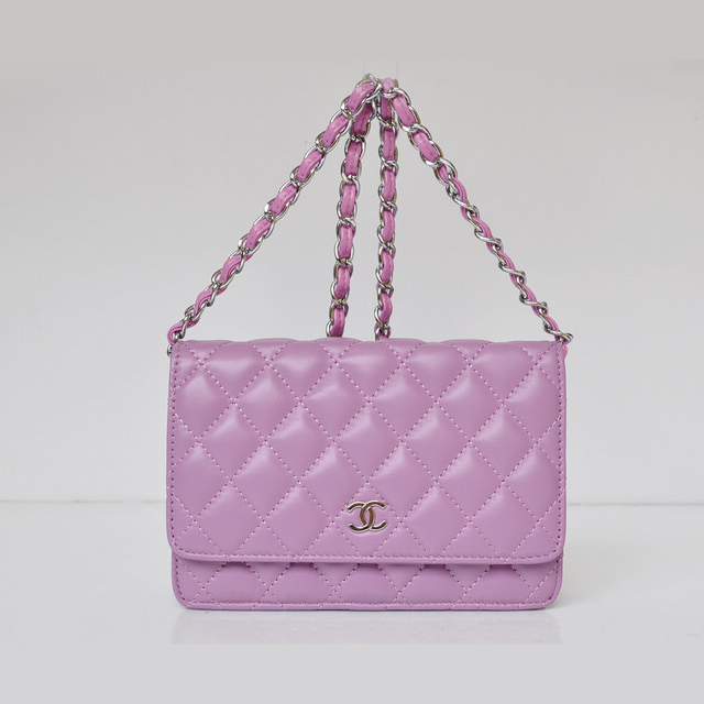 Chanel A33814 Sheepskin Leather Flap Bag Purple in Silver