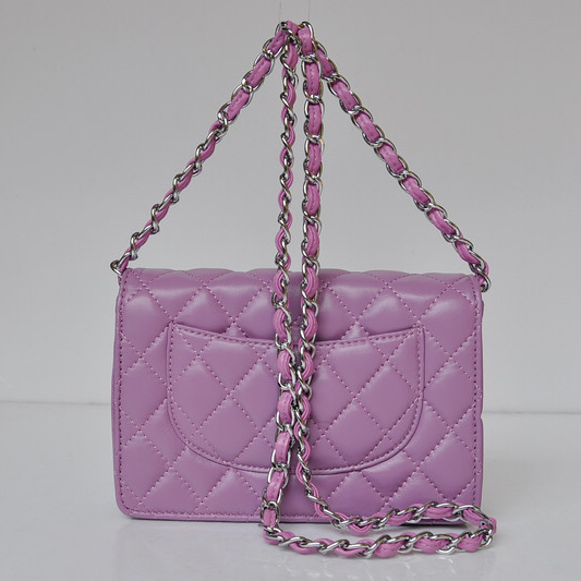 Chanel A33814 Sheepskin Leather Flap Bag Purple in Silver