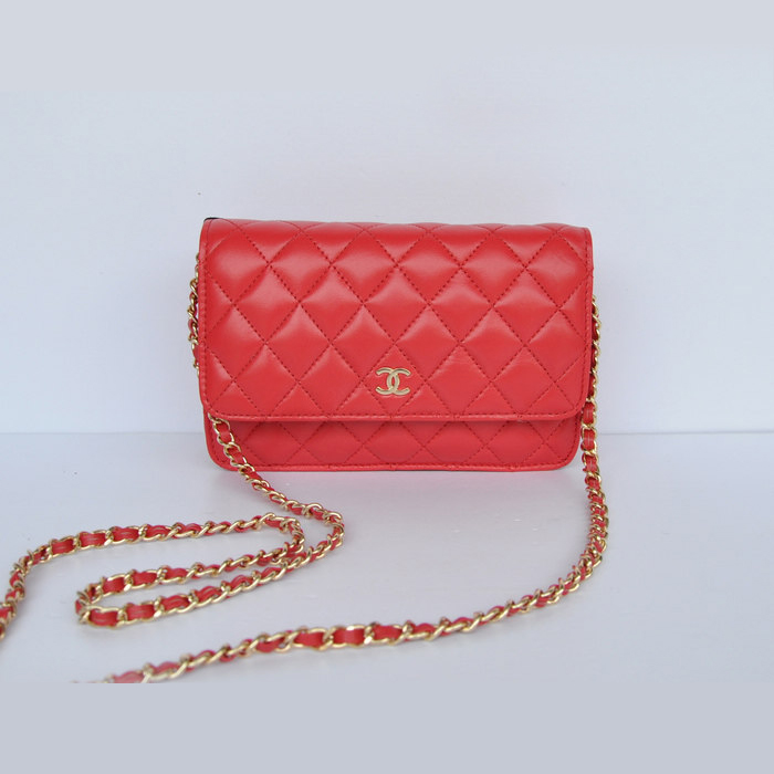 Chanel A33814 Sheepskin Leather Flap Bag Red in Gold