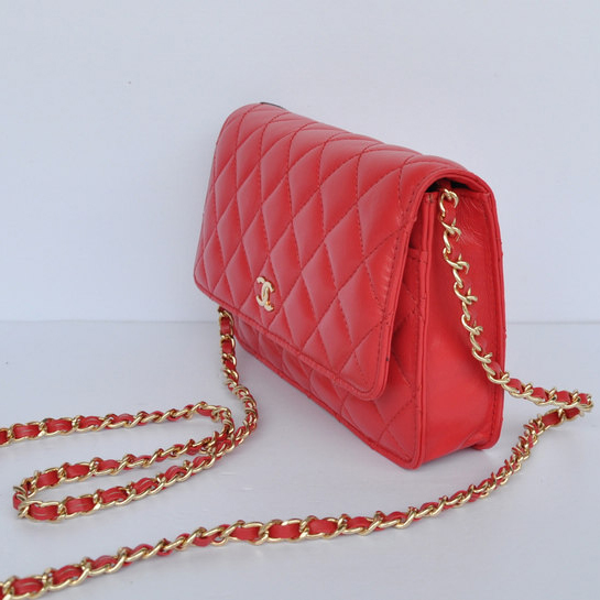 Chanel A33814 Sheepskin Leather Flap Bag Red in Gold