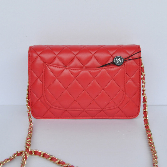 Chanel A33814 Sheepskin Leather Flap Bag Red in Gold