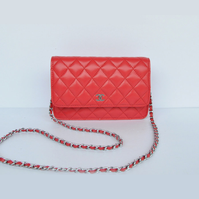 Chanel A33814 Sheepskin Leather Flap Bag Red in Silver