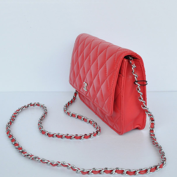 Chanel A33814 Sheepskin Leather Flap Bag Red in Silver