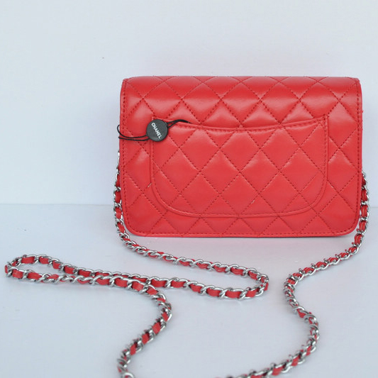 Chanel A33814 Sheepskin Leather Flap Bag Red in Silver