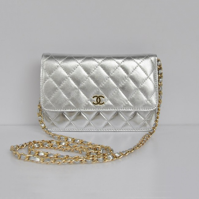 Chanel A33814 Sheepskin Leather Flap Bag Silver in Gold