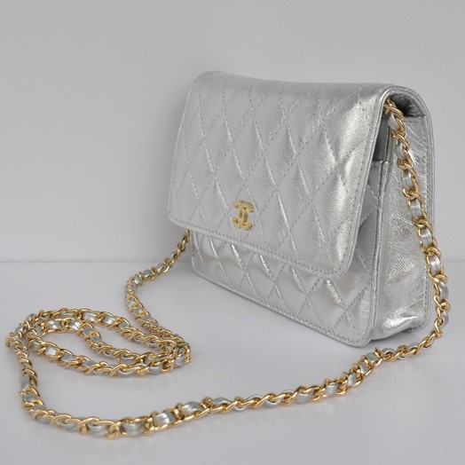 Chanel A33814 Sheepskin Leather Flap Bag Silver in Gold