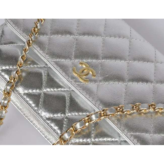 Chanel A33814 Sheepskin Leather Flap Bag Silver in Gold