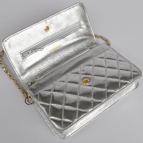 Chanel A33814 Sheepskin Leather Flap Bag Silver in Gold