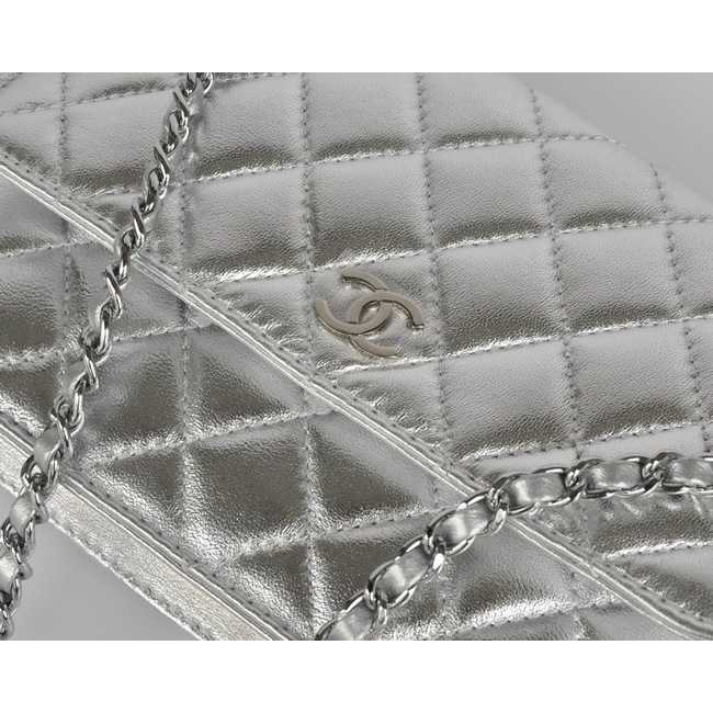 Chanel A33814 Sheepskin Leather Flap Bag Silver in Silver