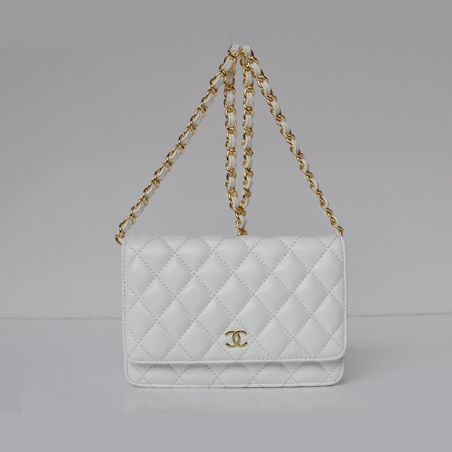 Chanel A33814 Sheepskin Leather Flap Bag White in Gold