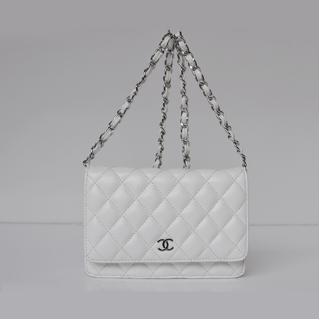 Chanel A33814 Sheepskin Leather Flap Bag White in Silver