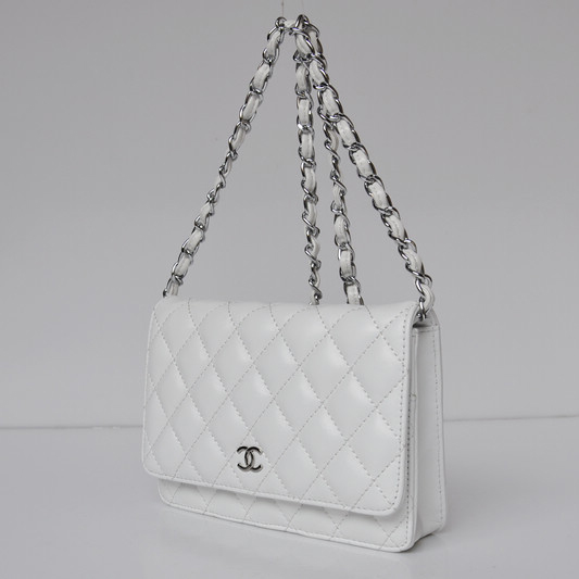 Chanel A33814 Sheepskin Leather Flap Bag White in Silver