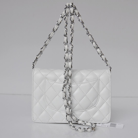 Chanel A33814 Sheepskin Leather Flap Bag White in Silver