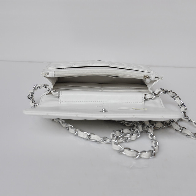 Chanel A33814 Sheepskin Leather Flap Bag White in Silver