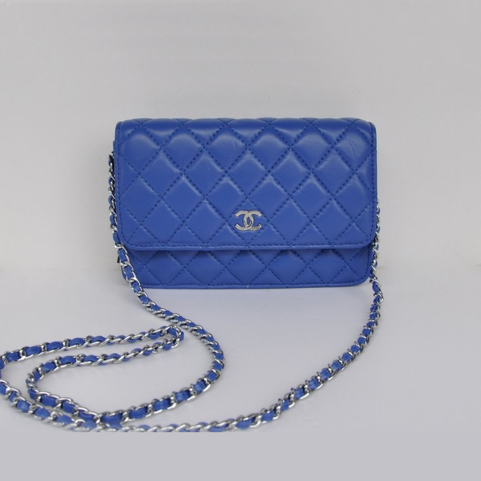 Chanel A33814 Sheepskin Leather Flap Bag blue in Silver