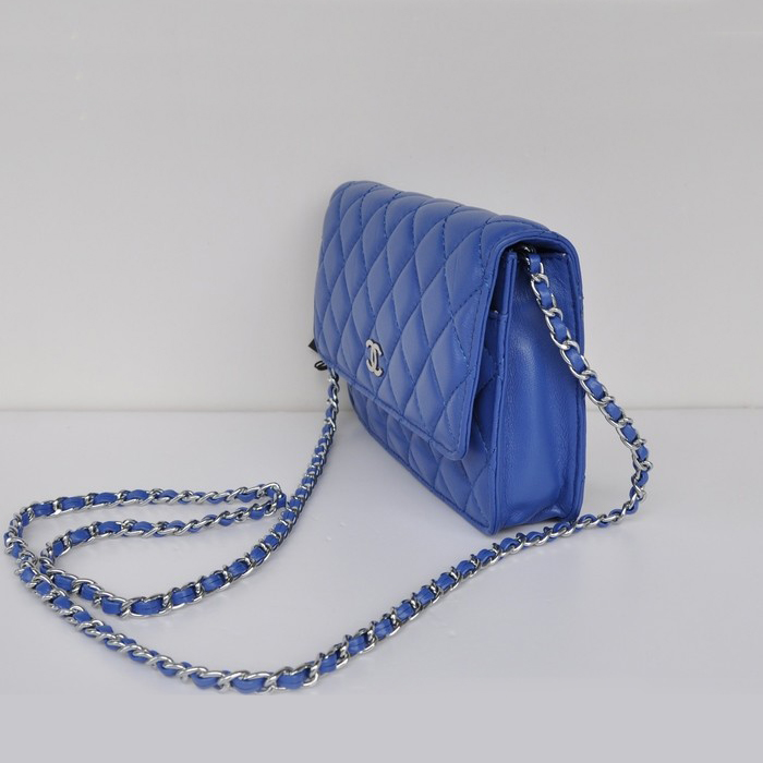 Chanel A33814 Sheepskin Leather Flap Bag blue in Silver