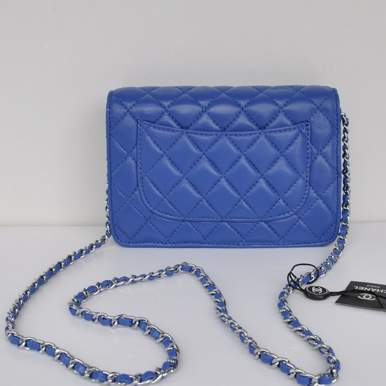 Chanel A33814 Sheepskin Leather Flap Bag blue in Silver