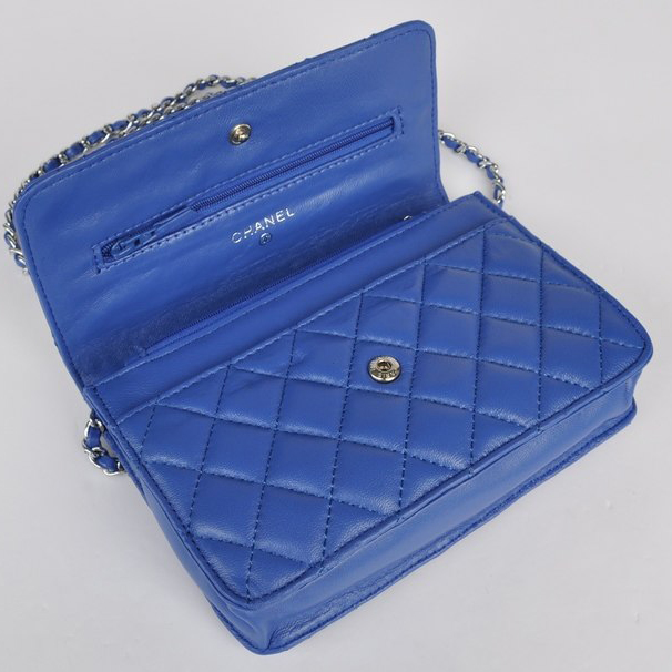 Chanel A33814 Sheepskin Leather Flap Bag blue in Silver