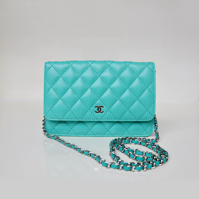 Chanel A33814 lake green Sheepskin Leather mini Flap Bag Silver