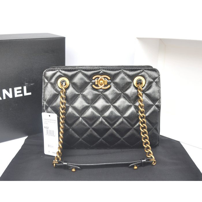 Chanel A37015 Perfect Edge Black Original Shiny Calf Leather Shoulder Bag