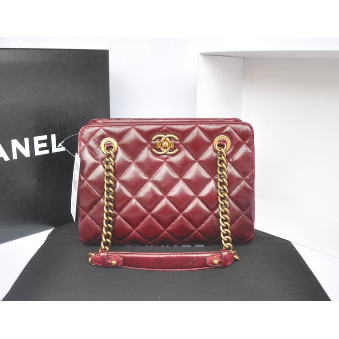 Chanel A37015 Perfect Edge Maroon Shiny Calf Leather Shoulder Bag