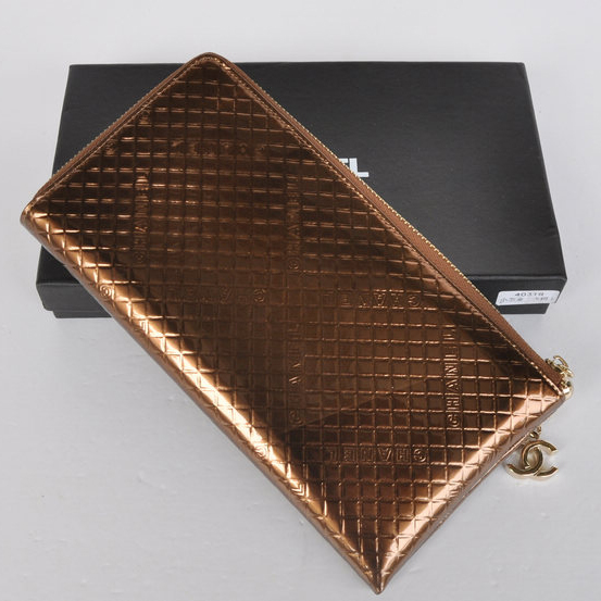 Chanel A40319 Bronze Patent Leather Zippy Wallet