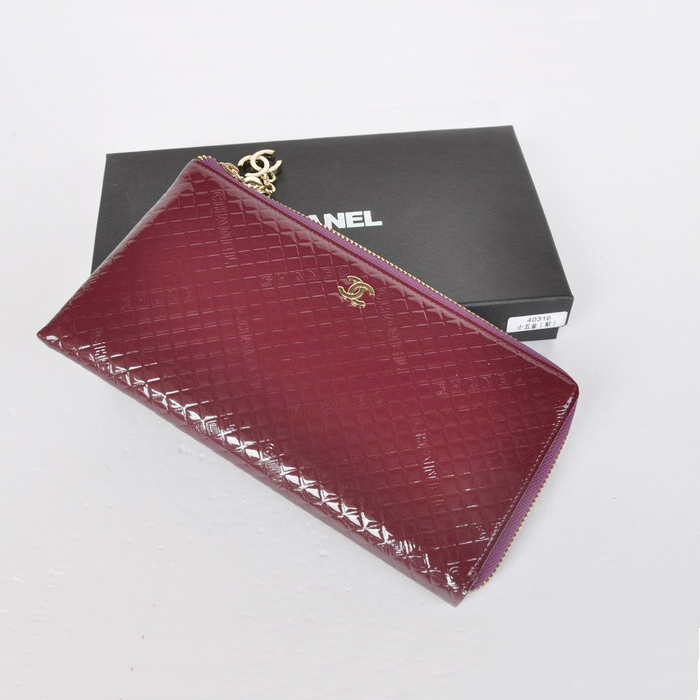 Chanel A40319 Purple Patent Leather Zippy Wallet