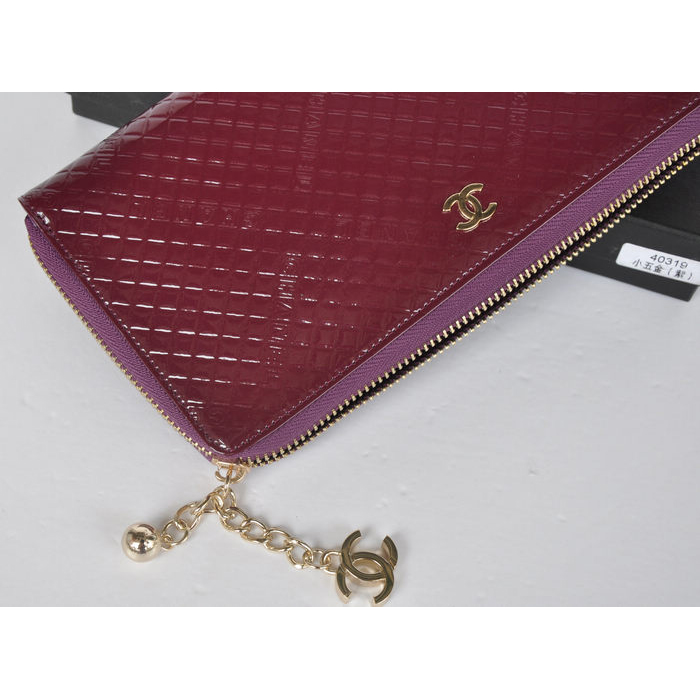 Chanel A40319 Purple Patent Leather Zippy Wallet