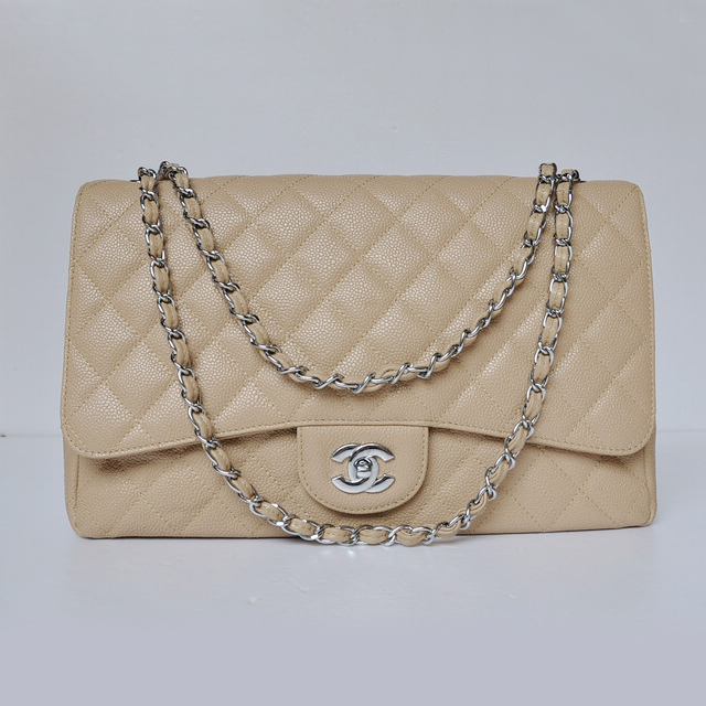 Chanel A47600 Caviar Leather Jumbo Flap Bag in Apricot with Silver