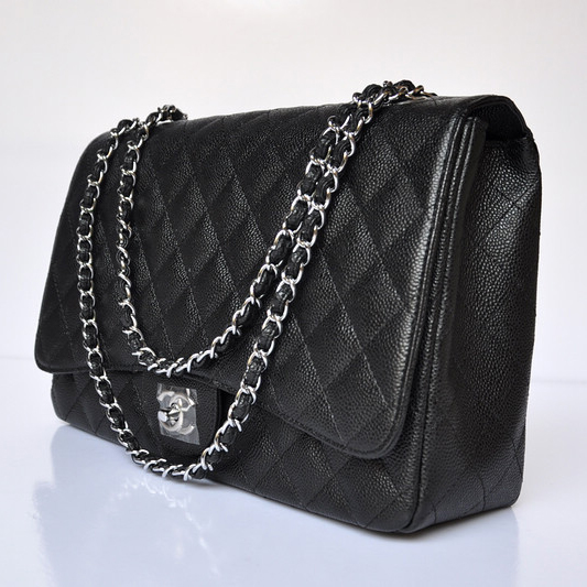 Chanel A47600 Caviar Leather Jumbo Flap Bag in Black with Silver