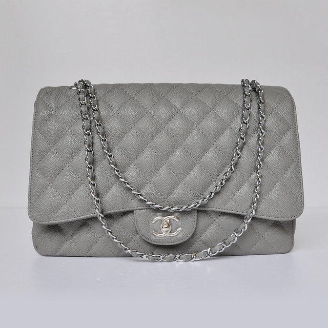 Chanel A47600 Caviar Leather Jumbo Flap Bag in Gray with Silver