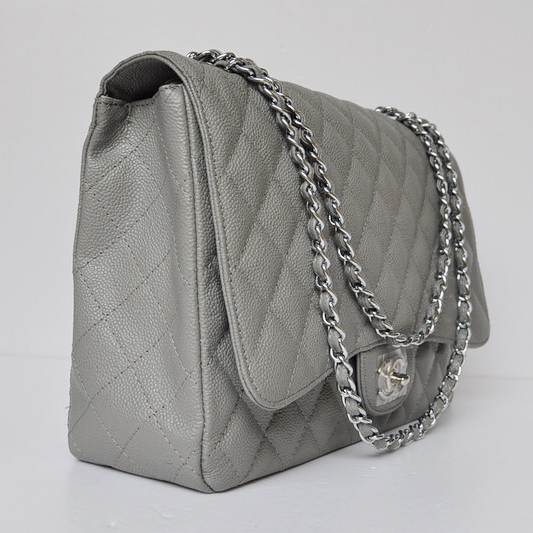 Chanel A47600 Caviar Leather Jumbo Flap Bag in Gray with Silver