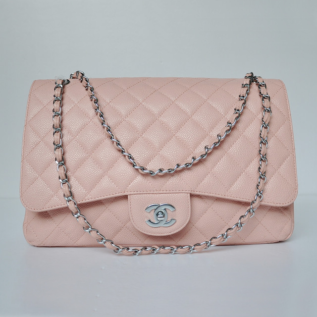 Chanel A47600 Caviar Leather Jumbo Flap Bag in Pink with Silver