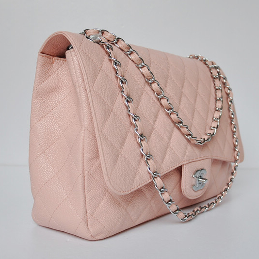 Chanel A47600 Caviar Leather Jumbo Flap Bag in Pink with Silver