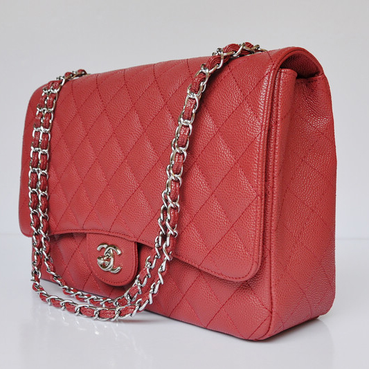 Chanel A47600 Caviar Leather Jumbo Flap Bag in Red with Silver