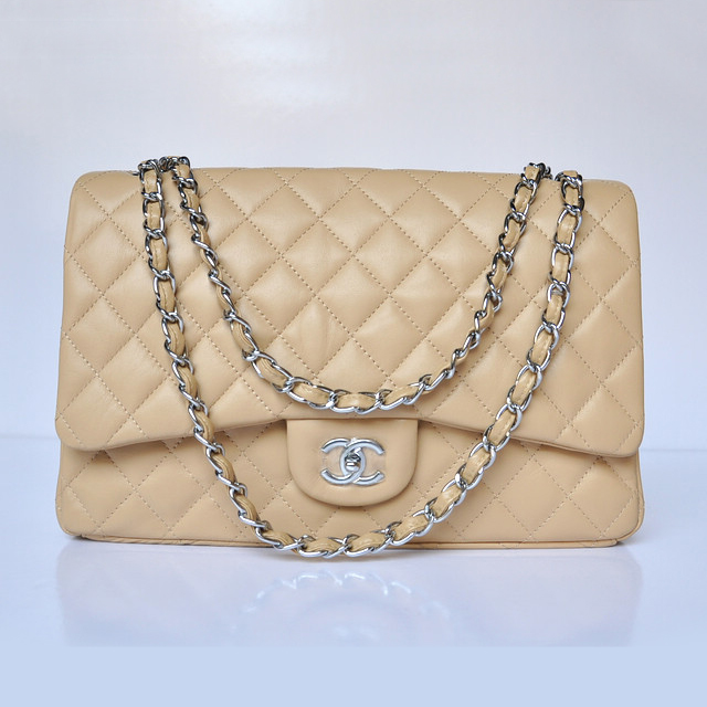 Chanel A47600 Lambskin Leather Jumbo Flap Bag in Apricot with Silver