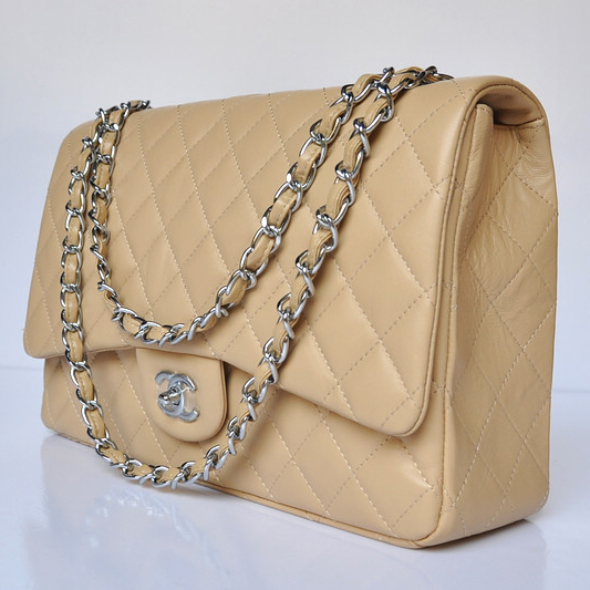 Chanel A47600 Lambskin Leather Jumbo Flap Bag in Apricot with Silver